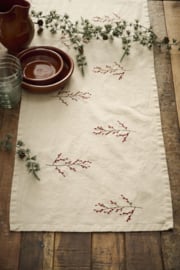 Table runner Tradition w/winterberry branches linen coloured