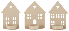 Candle holder f/tealight house facade 3 asstd