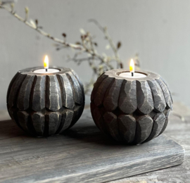 Houten Waxinehouder Buru carve | Island Collection
