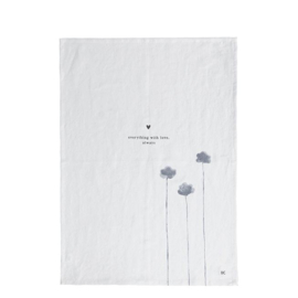 Theedoek Wit/Blauw Bloemen 50x70 cm -Bastion Collections-