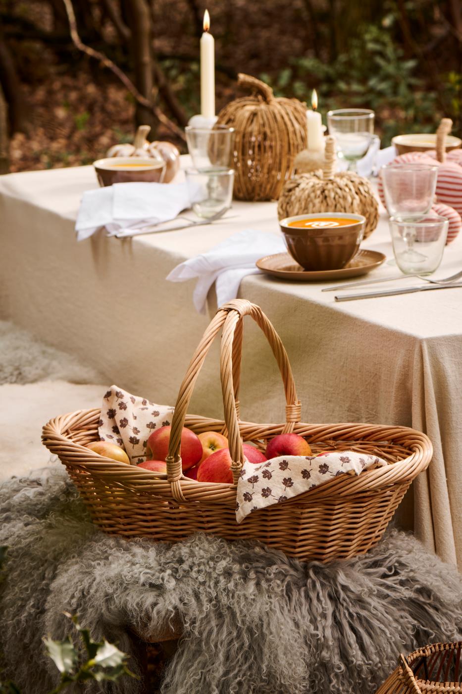 Theedoek Naturel met Bruin Blad