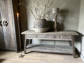 Sidetable met schuine poot, 2-lades en onderplank -Driftwood-