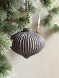 Kerst Ornament Antraciet Velvet Geribbeld Pompoen