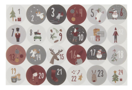 Blatt mit 24 Weihnachtskalender Aufklebern