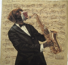 Gobelin Kissen Dog mit Saxophon