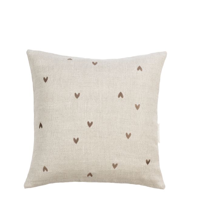 Kussen Naturel met Bruine Hartjes 50x50 cm -Bastion Collection-