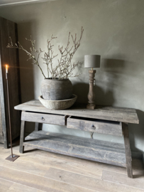 Sidetable met schuine poot, 2-lades en onderplank -Driftwood-