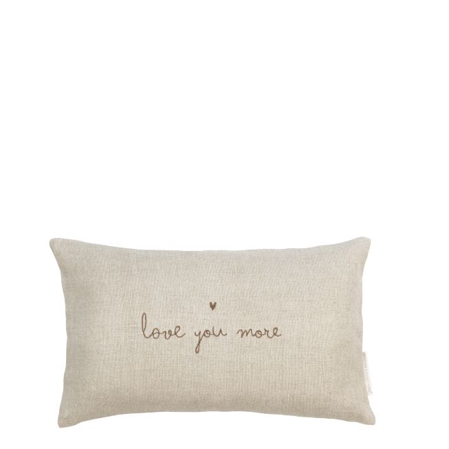 Kussen Naturel met Bruin Hartje en Love You More 30x50 cm -Bastion Collection-