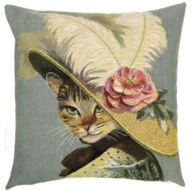 Gobelin kussen Kat met Hoed 45x45cm