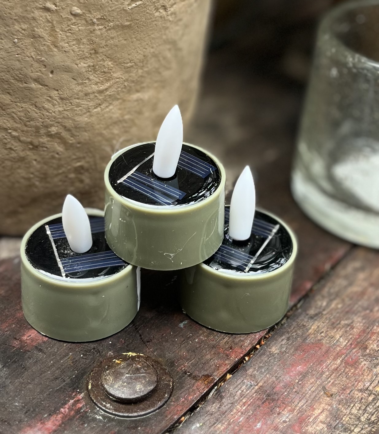 Waxinelichtjes Solar LED Olijfgroen (3 stuks)