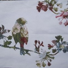 Gobelin kussen Vogel met bloemen