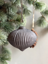 Kerst Ornament Antraciet Velvet Geribbeld Pompoen