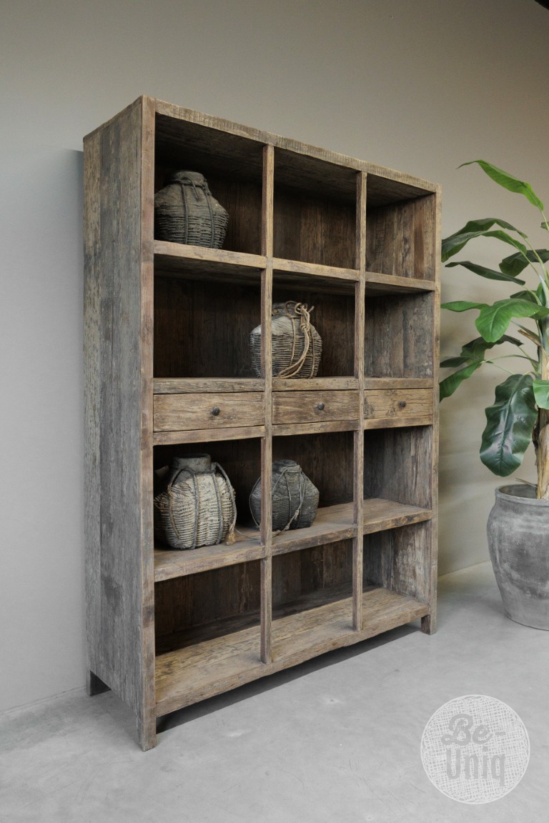 Boekenkast Oud Hout met Lades