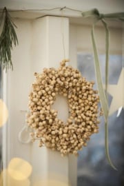 Mini Krans met Houten Kralen Creme 10 cm