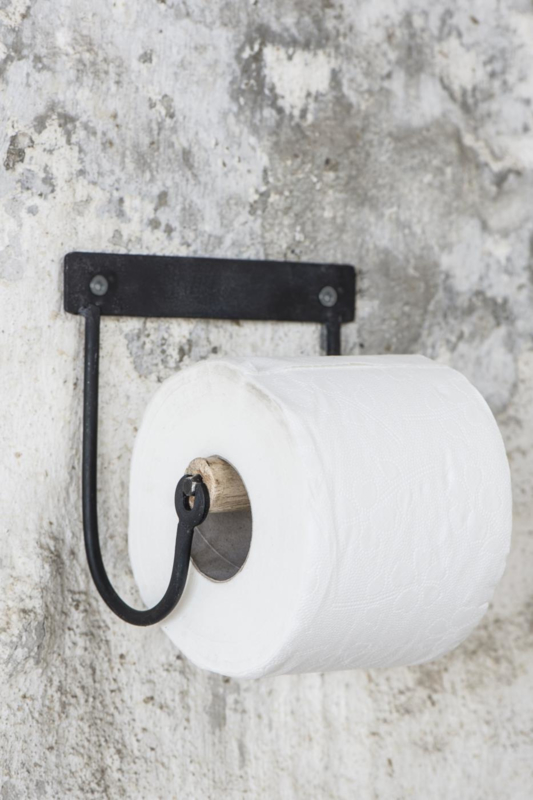 verkopen kapsel Fraude WC rol houder zwart met hout | Bad- en Body producten | Het Olde Jagthuys