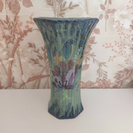 Vaas Gouda blauw groen gebloemd glazuur