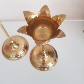 Waxinelichthouderset bloemkelkjes messing