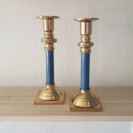 Messing / blauwe kandelaarset