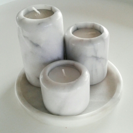 Set waxinelichtjeshouders marmer