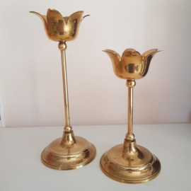 Waxinelichthouderset bloemkelkjes messing