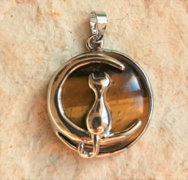 Pendentif en oeil de tigre avec chat