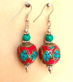 Boucles d'oreilles Tibet Turquoise et Corail