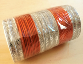 Indiase bangle armbanden oranje / zilver