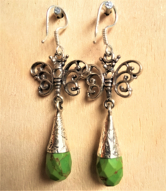 Boucles d'oreilles Papillon en argent avec Turquoise vert