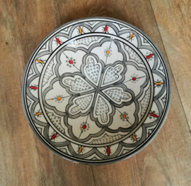 Plat poterie marocaine gris/blanc
