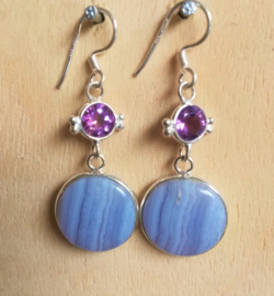 Boucles d'oreilles argent Agate dentelle bleue et Améthyste