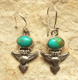 Boucles d'oreilles hibou argent et turquoise