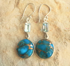 Boucles d'oreilles turquoise avec topaze bleue