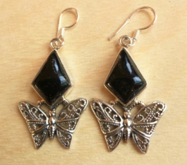 Zwarte Onyx vlinder oorbellen