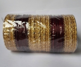Indiase bangle armbanden  bordeaux rood/goud