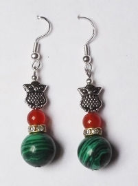 Boucles d'oreilles Hibou Malachite