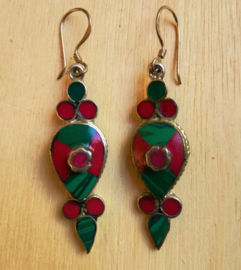 Boucles d'oreilles tibétaines malachite