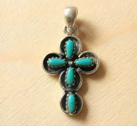 Pendentif croix Argent et Turquoise