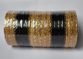 Indiase bangle armband zwart met goud