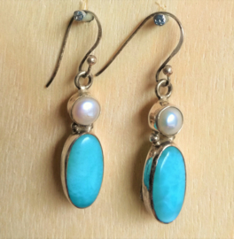 Boucles d'oreilles  Larimar et Perle