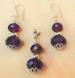 Boucles d'oreilles d`Amétyste et pendentif