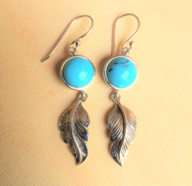 Boucles d'oreilles en argent et Turquoise avec plume