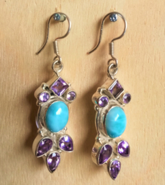 Boucles d`Oreilles Larimar et Améthyste