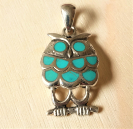 Pendentif Hibou Turquoise et argent