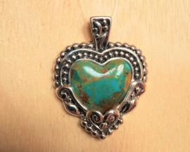 pendentif coeur en argent - turquoise