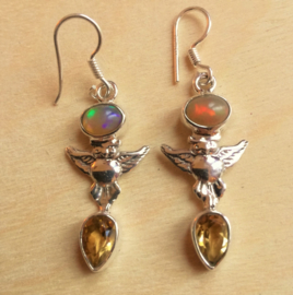 Boucles d'oreilles hibou opale et citrine