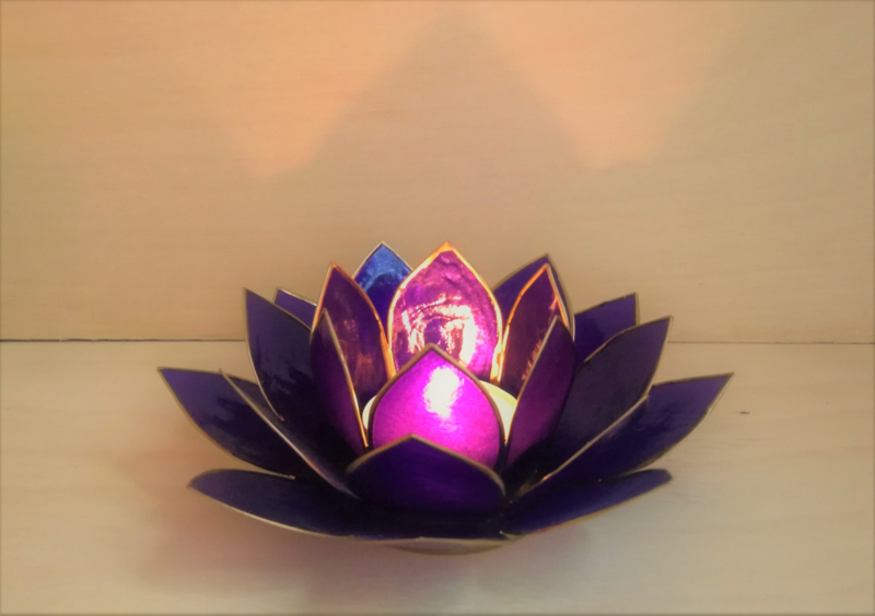 Lotus Licht Theelichthouder Capiz Schelpen - Parelmoer Goud Chakra Feng Shui 13,5 Cm