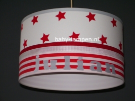 kinderlamp met naam wit rode sterren en strepen en grijs