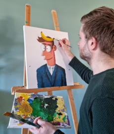 Schilderij Man in pak met banaan