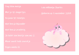 Poster babykamer meisje-roze wolk met tekst