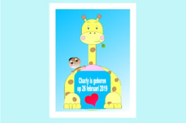 Poster babykamer geboorte baby jongen met giraffe-naamcadeau